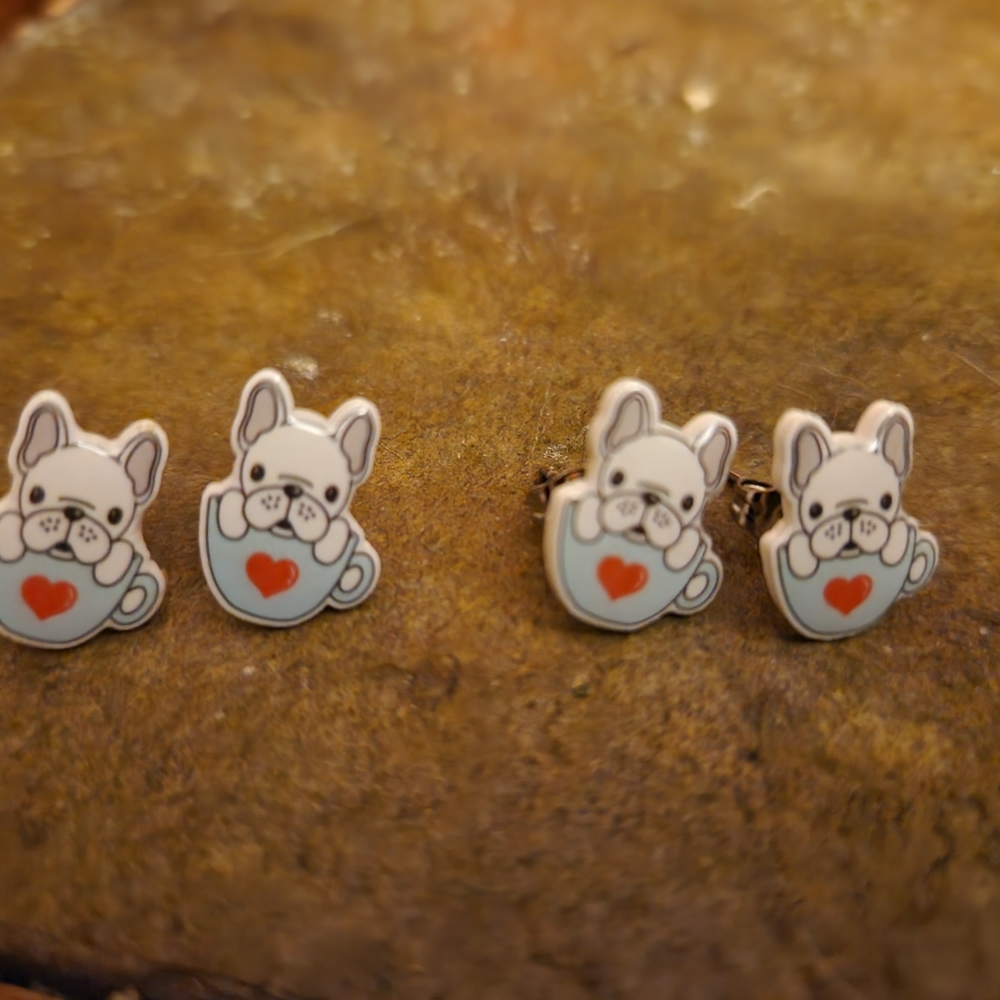 handmade Stud frenchie Earrings !!